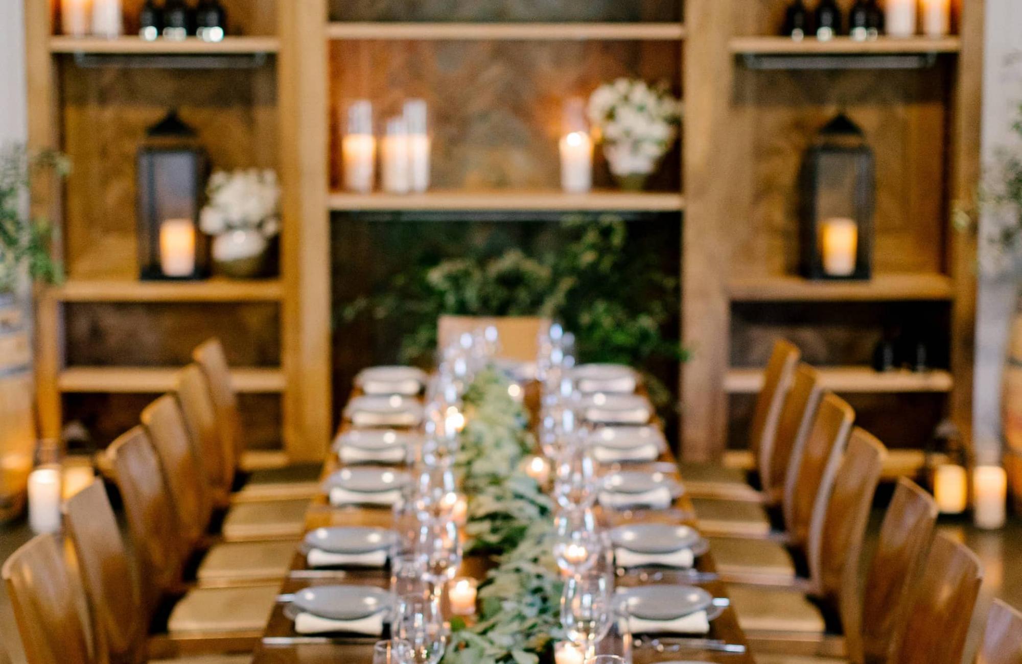 Straight Long View of Reception Table At Petros Winery