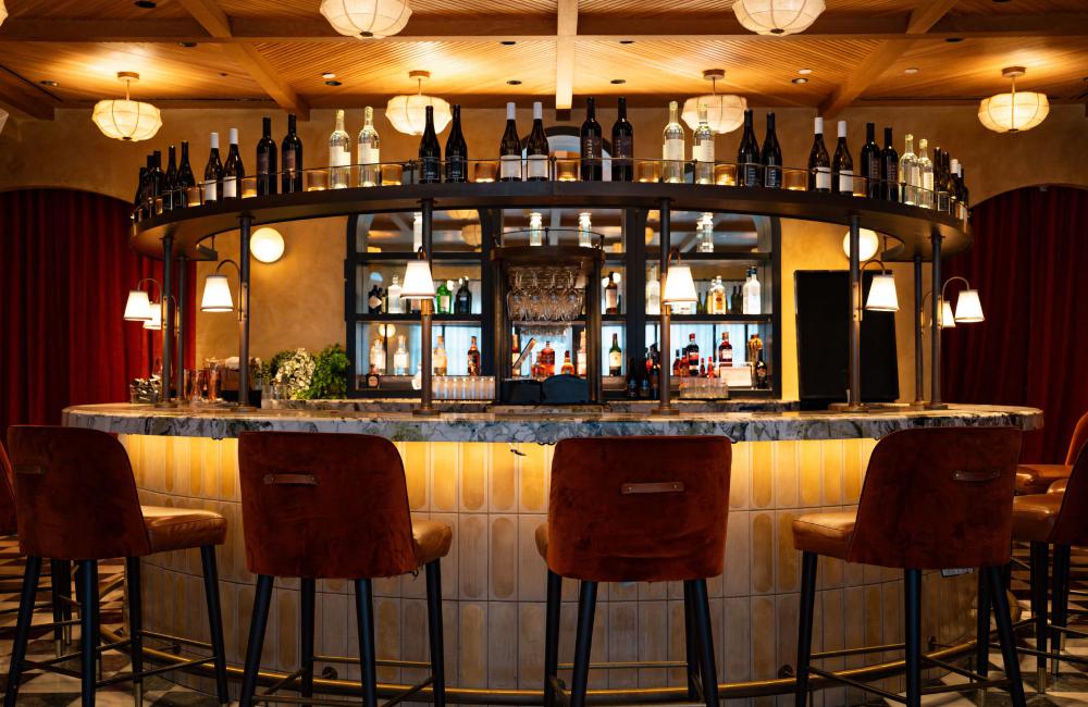 Elegant circular bar at Petros on Sunset Mediterranean restaurant in West Hollywood