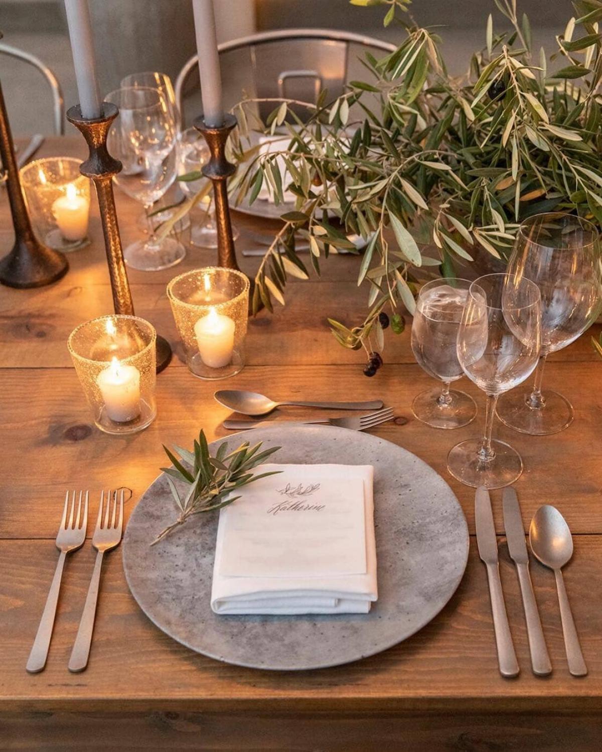 Candlelight Reception Table with Placemat & Menu for a Rehearsal Dinner