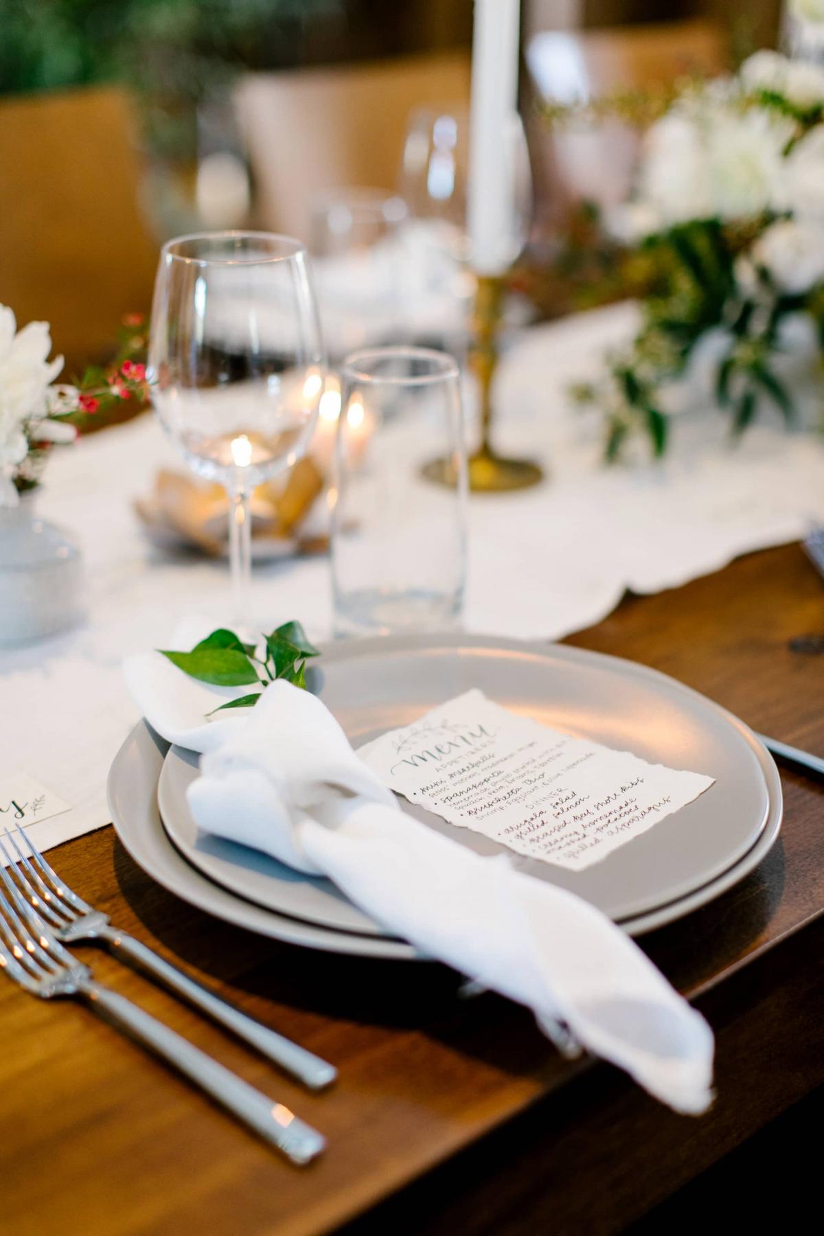 Reception Table with Placemat & Menu for Danielle & Jake's Wedding