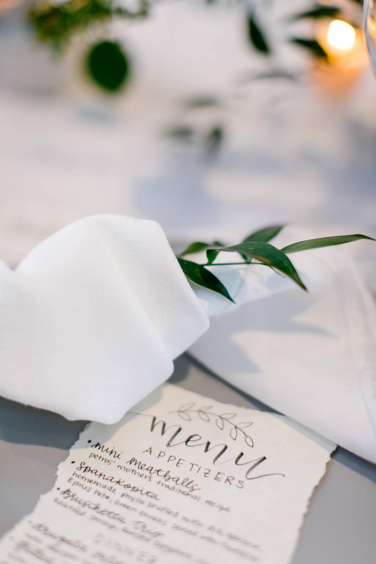 Closeup Menu & Napkin for Danielle & Jake's Wedding