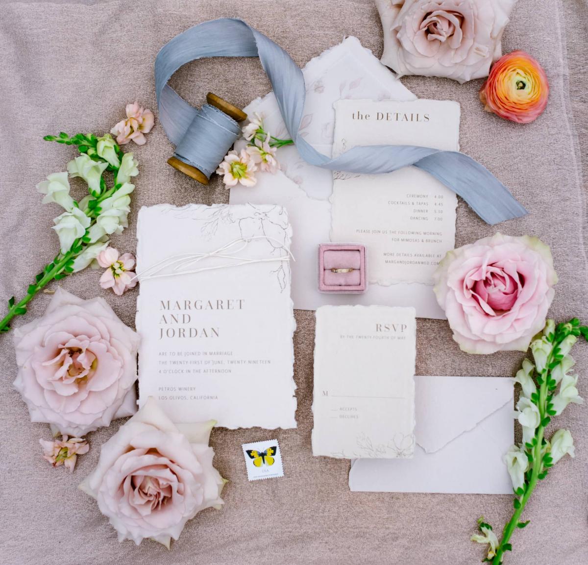 Closeup of Invitation Stationary for Mika & James's Wedding