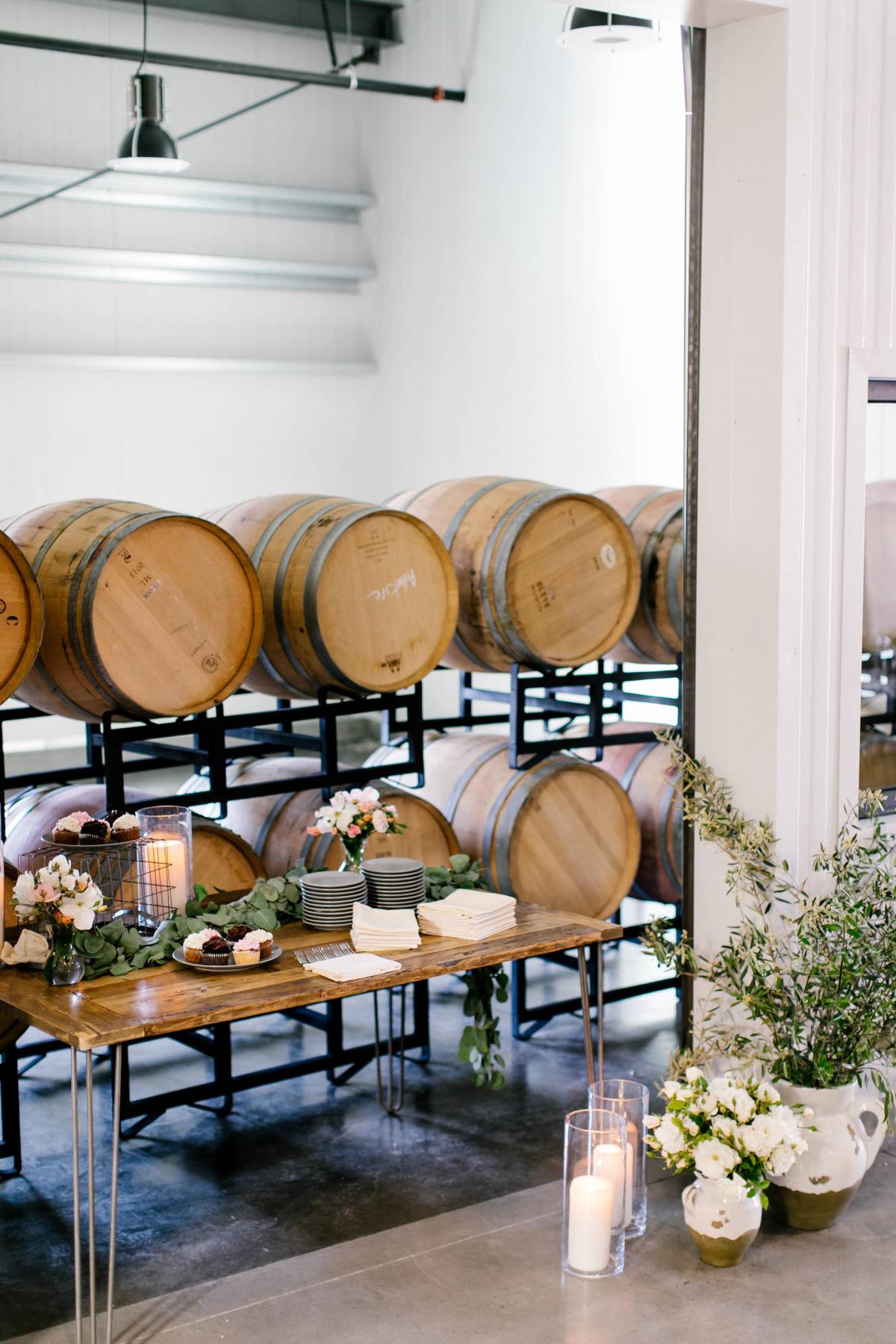 Barrels, Flower Arrangements & Desert Table for Danielle & Jake's Wedding