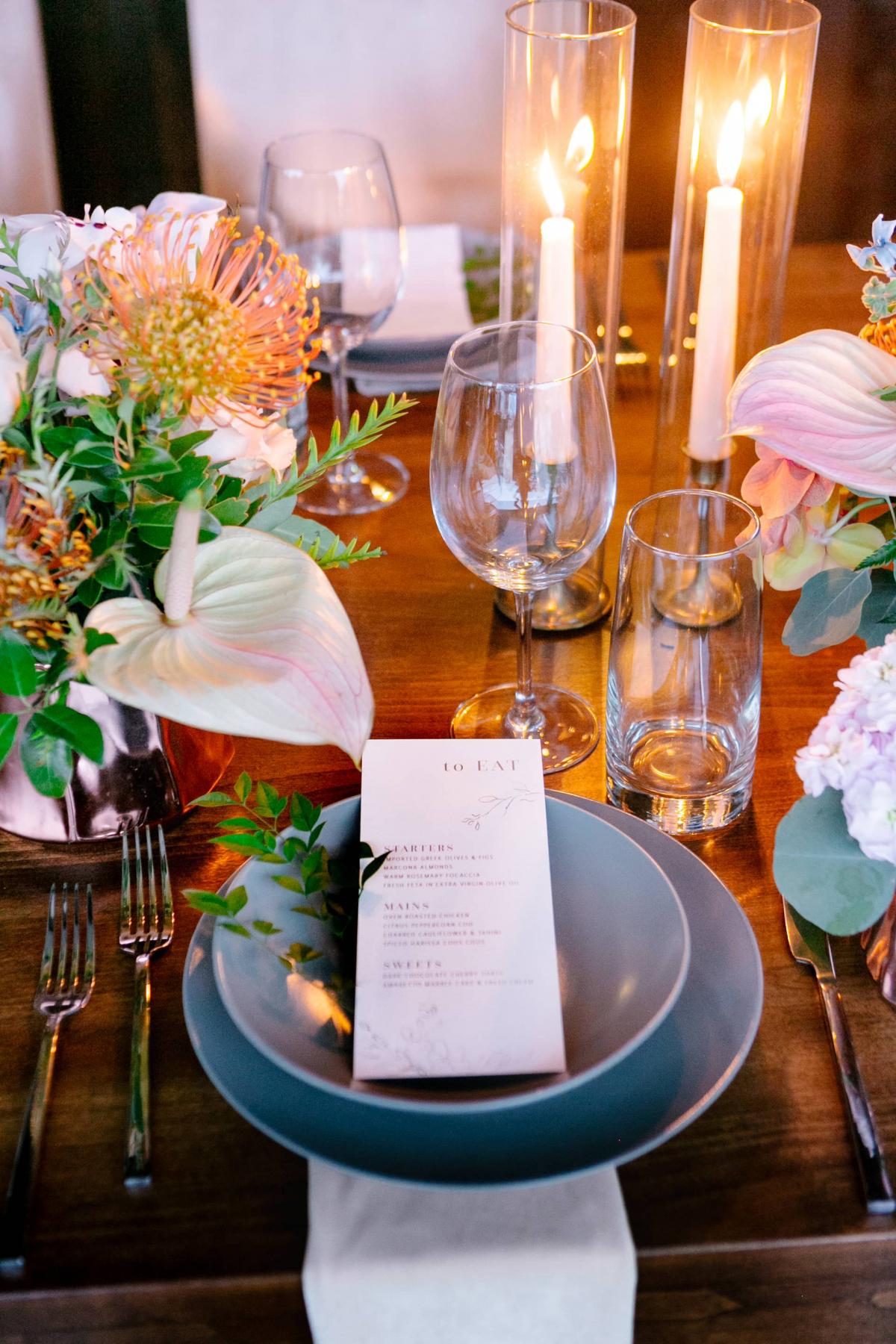 Closeup of Menu with Placemat for Mika & James's Wedding