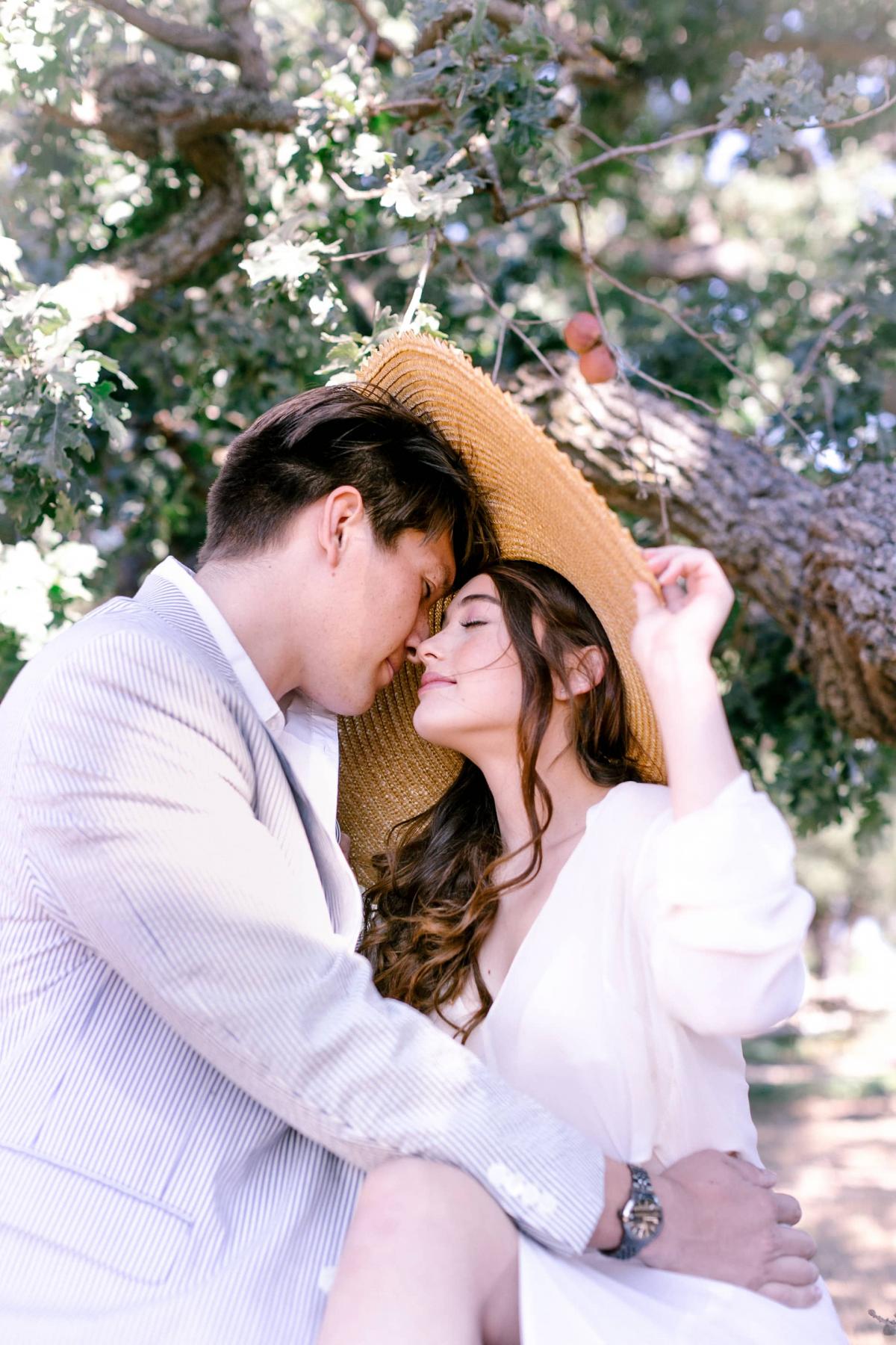 Closeup Bride & Groom Kisses Under Hat for Mika & James's Wedding