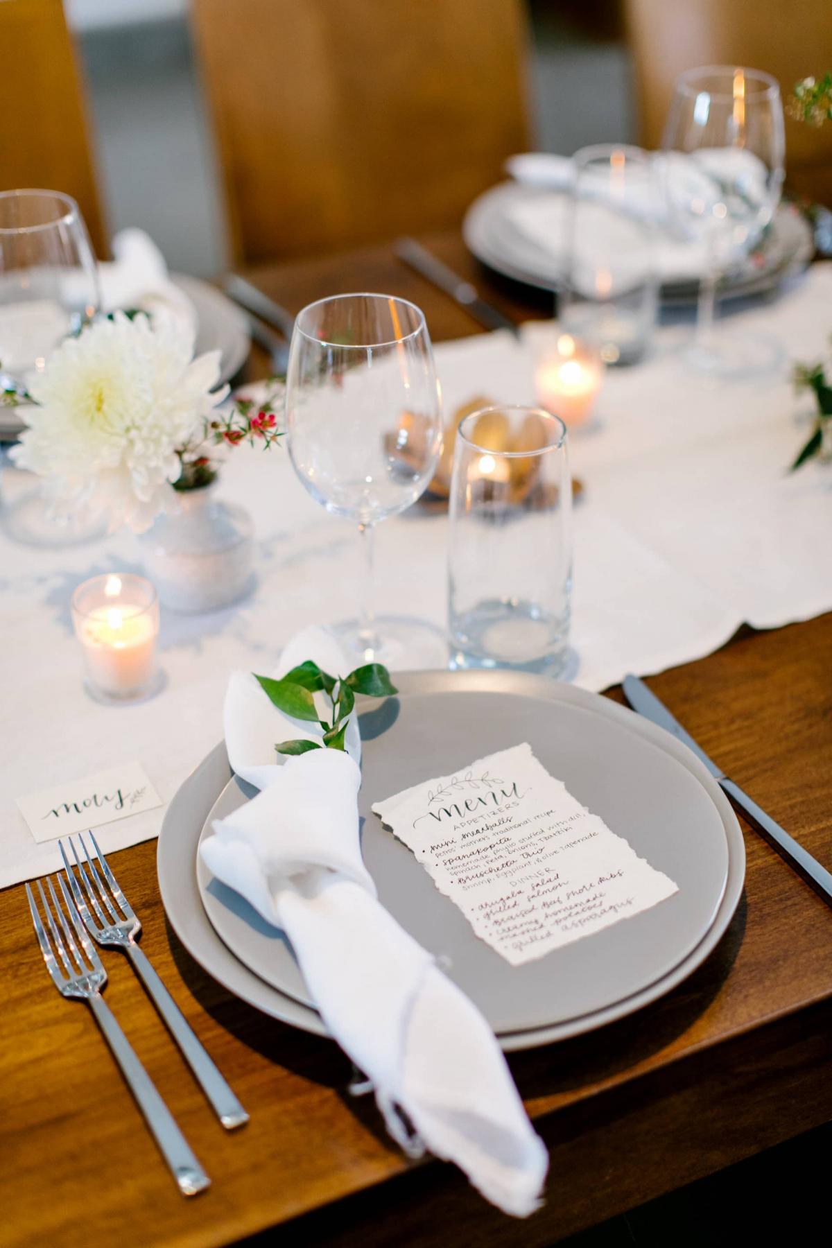 Reception Table with Placemat, Napkin & Menu for Danielle & Jake's Wedding