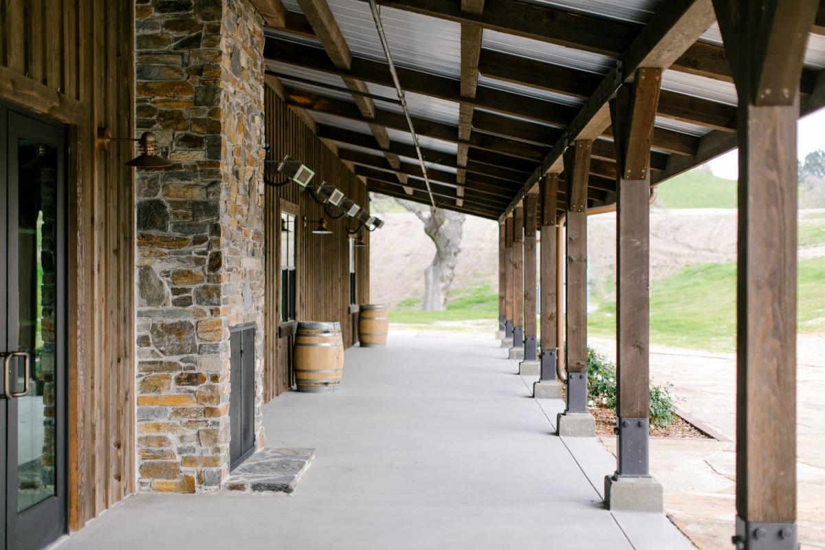Outside Porch View of Petros Winery for a Rehearsal Dinner