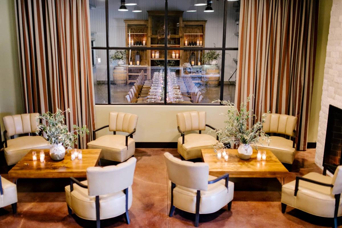 Petros Winery Reception Area Looking Through Glass to Long Reception Table