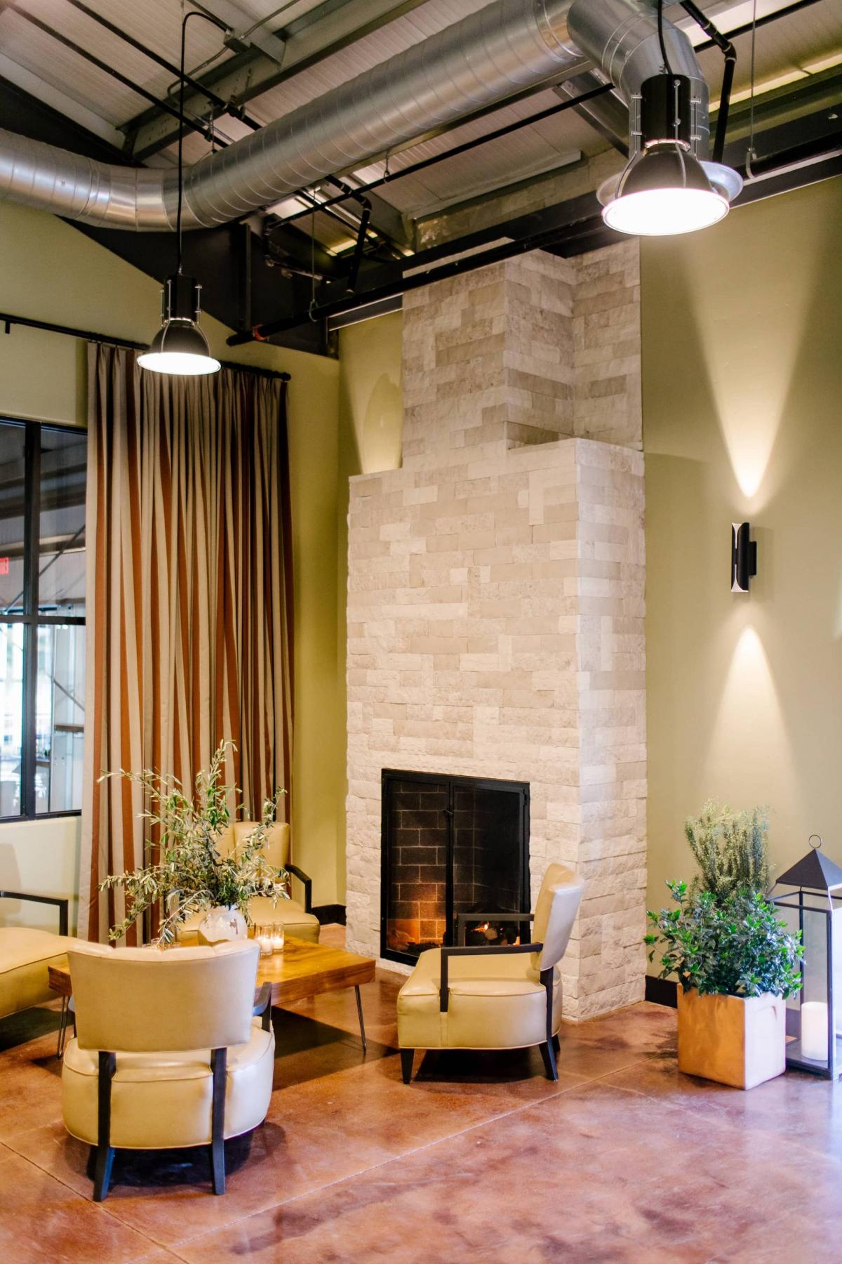Petros Winery Reception Area with Chairs, Planters, Glass Candle Holder with Lampshades